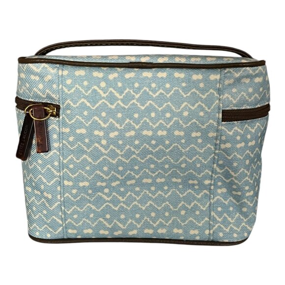 Vtg Estée Lauder Blue White Zigzag Cosmetic Travel Bag with Brown Trim - Picture 3 of 8